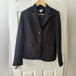 Isaac Mizrahi black structured blazer white stitch detail size 8